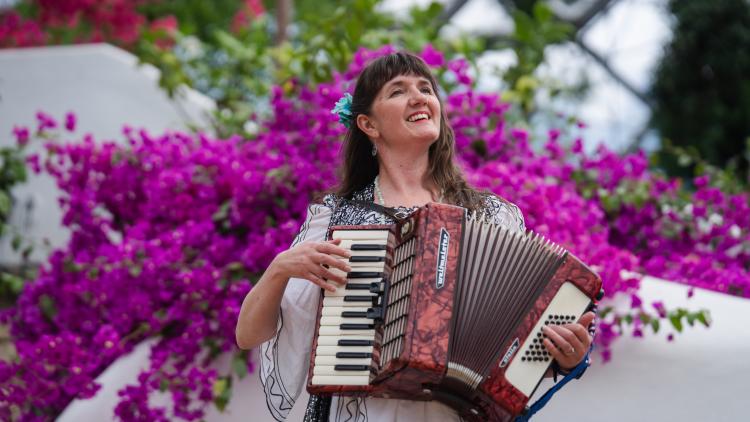 Performer playing accordion