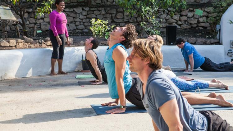 Yoga class in the Mediterranean Biome at the Eden Project