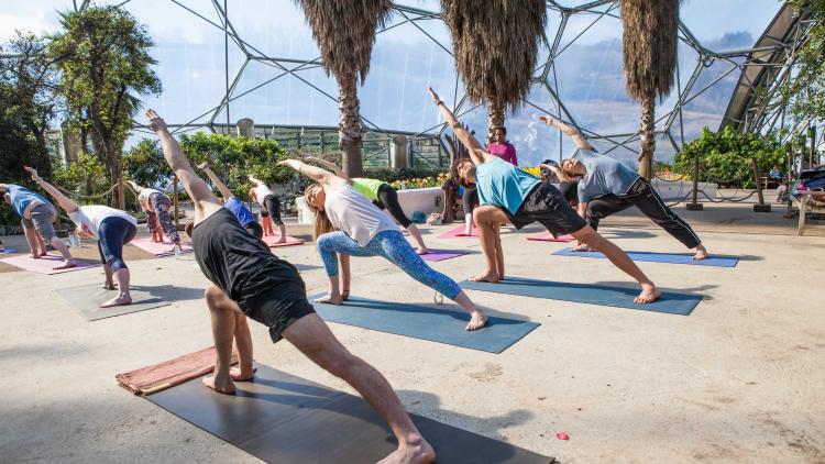 Yoga class in the Mediterranean Biome at the Eden Project