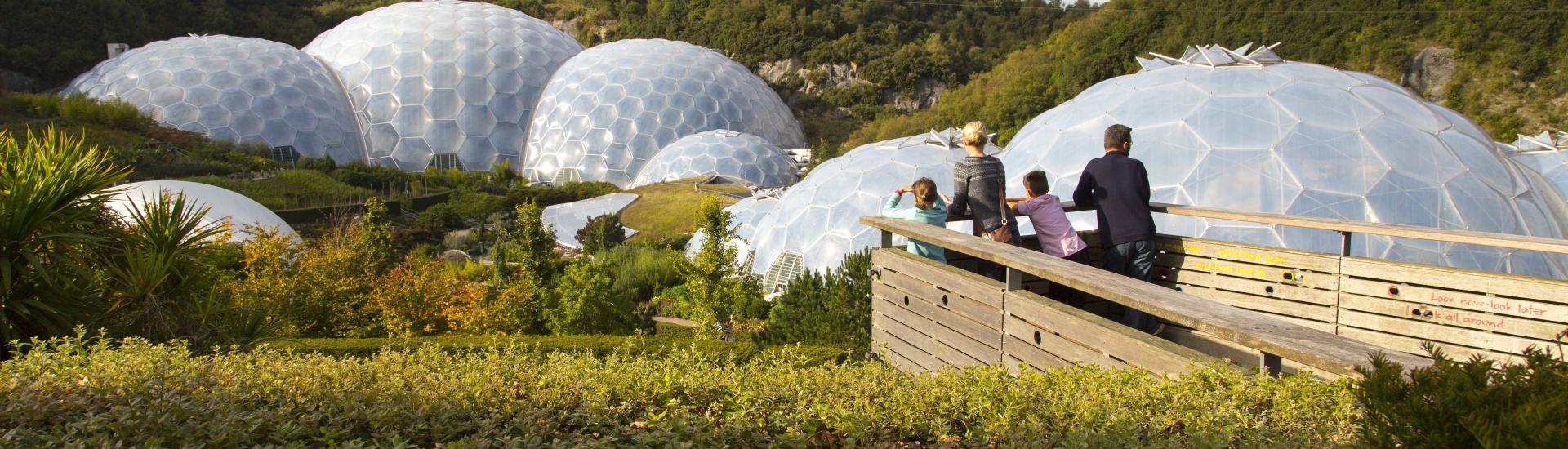 Family looking out across the Eden Project